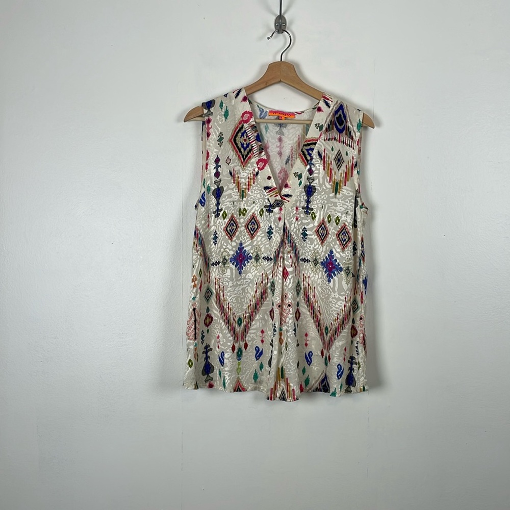 Vilagallo Sleeveless Deep V Neck Womens L Pullover Metallic Multicolor Tunic Top